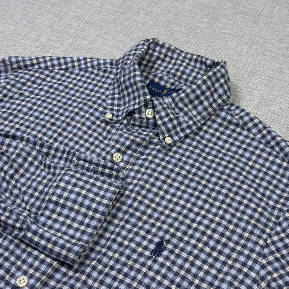 Ralph Lauren Button-Down Shirt Mens Medium Blue Check Long Sleeve Classic Fit